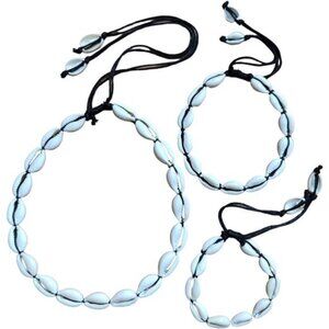 3-piece Natural Cowrie Shell Set of Adjustable Handmade Boho Beach Aesthetic